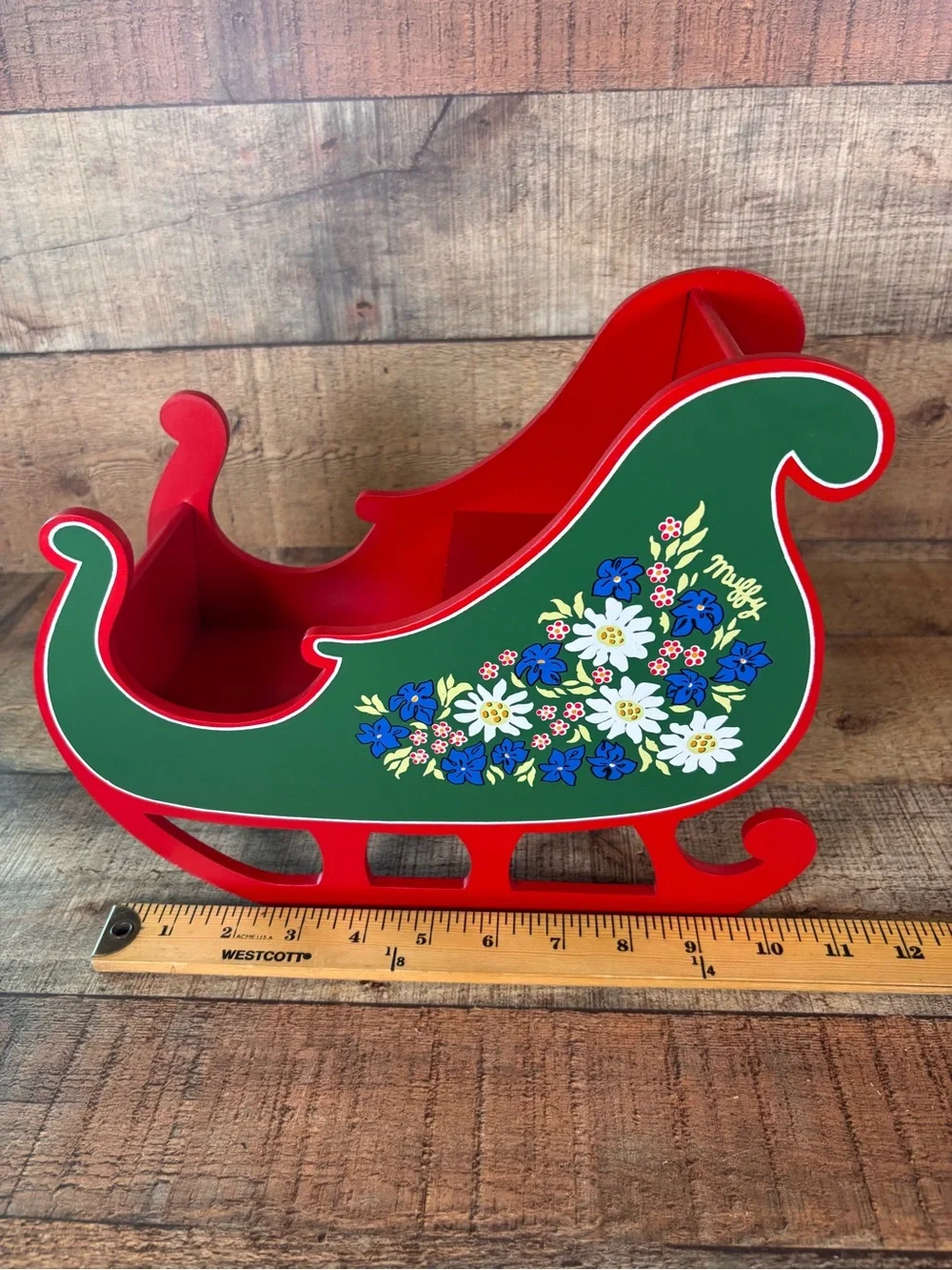 Vintage Muffy VanderBear Highland Fling Alpine Red Sleigh with Flowers For Doll